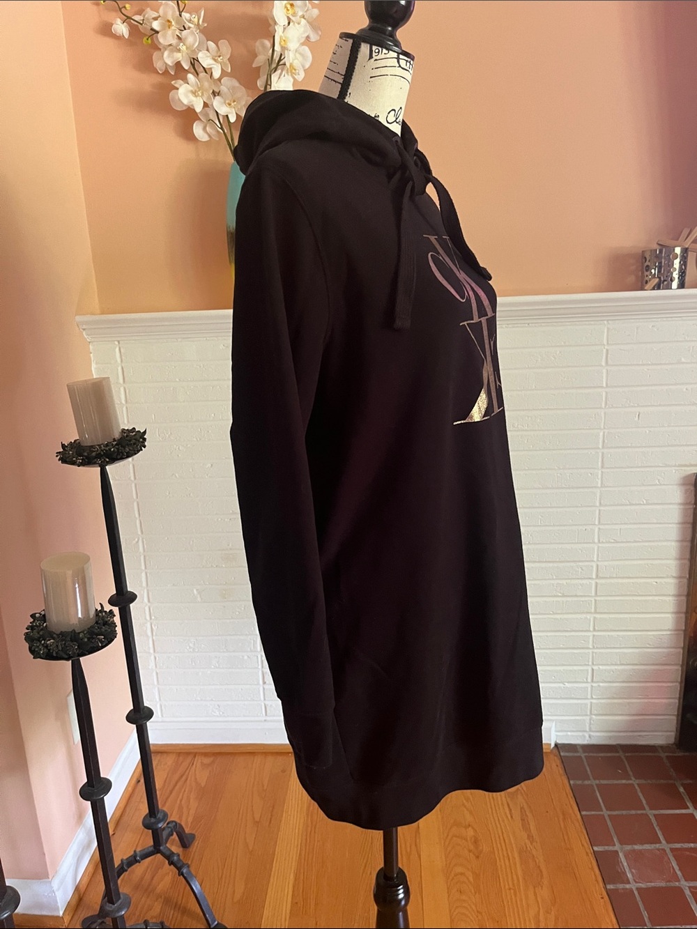 Black Cotton-Blend Sweatshirt Dress by Calvin Klein Jeans. - Picture 4 of 7